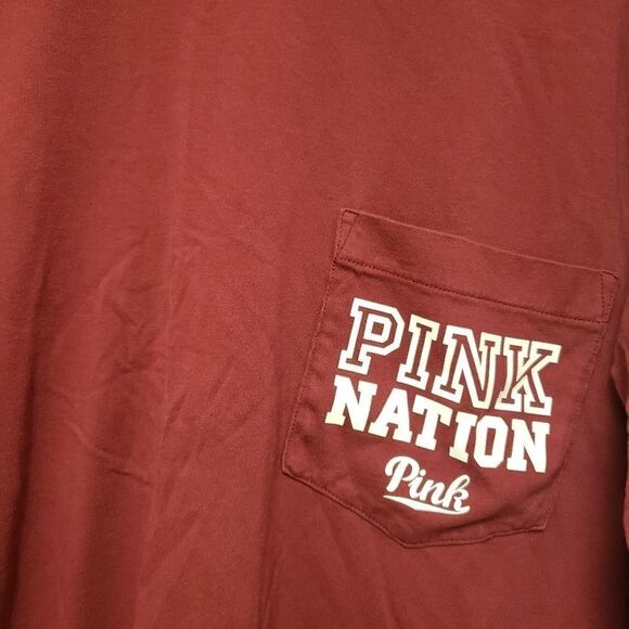 PINK Nation Burgundy Long Sleeve Front Pocket Tee Size Large - Picture 6 of 6